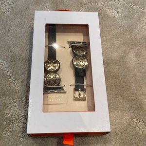 Tory Burch Miller Logo Studded Black Leather Strap For Apple Watch for 38mm-40mm